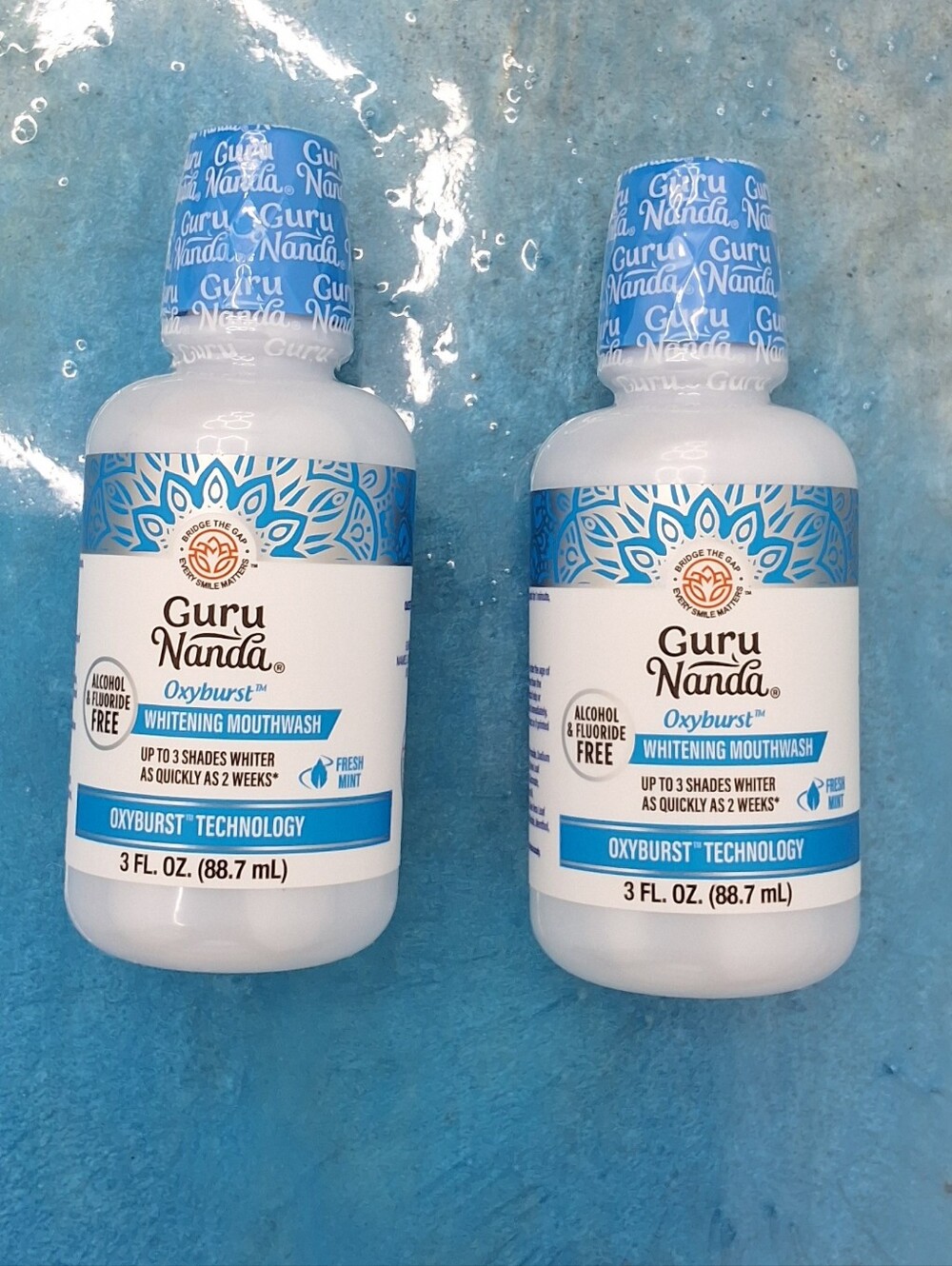 Gurunanda Oxyburst Whitening Mouthwash Bundle 2 Pack Fresh Mint Travel Size, NEW